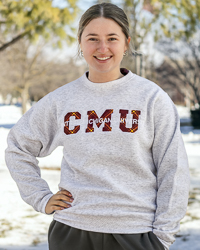 Central Michigan University CMU Tartan Block Letters Heather Gray Crewneck Sweatshirt
