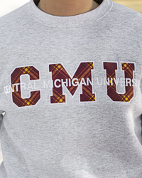 Central Michigan University CMU Tartan Block Letters Heather Gray Crewneck Sweatshirt
