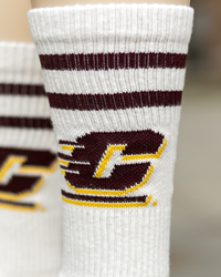 Action C Double Stripe White & Maroon Crew Socks