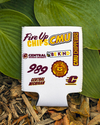 Central Michigan University Native All Over Design White Can Koozie