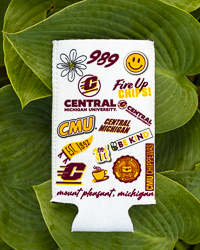 Central Michigan University Native All Over Design White Slim Can Koozie