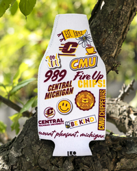 Central Michigan University Native All Over Design White Bottle Koozie