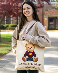 Central Michigan University Sitting Teddy Bear Canvas Slim Tote Bag