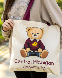 Central Michigan University Sitting Teddy Bear Canvas Slim Tote Bag