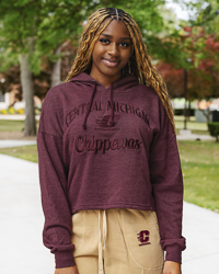 Central Michigan Action C Script Chippewas Women's Maroon Tonal Crop Hoodie