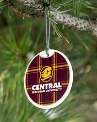 Action C Central Michigan University Tartan Round Holiday Ornament