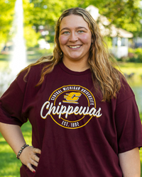 Circle Central Michigan University Script Chippewas Action C Est. 1892 Maroon T-Shirt