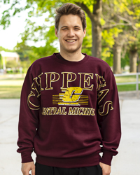 Central Michigan Chippewas Action C Distressed Maroon Crewneck Sweatshirt