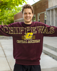 Central Michigan Chippewas Action C Distressed Maroon Crewneck Sweatshirt