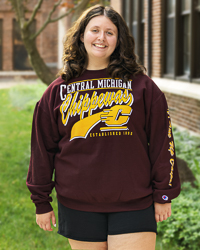 Central Michigan Script Chippewas Action C Fire Up Chips! Maroon Crewneck Sweatshirt