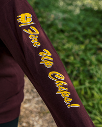 Central Michigan Script Chippewas Action C Fire Up Chips! Maroon Crewneck Sweatshirt