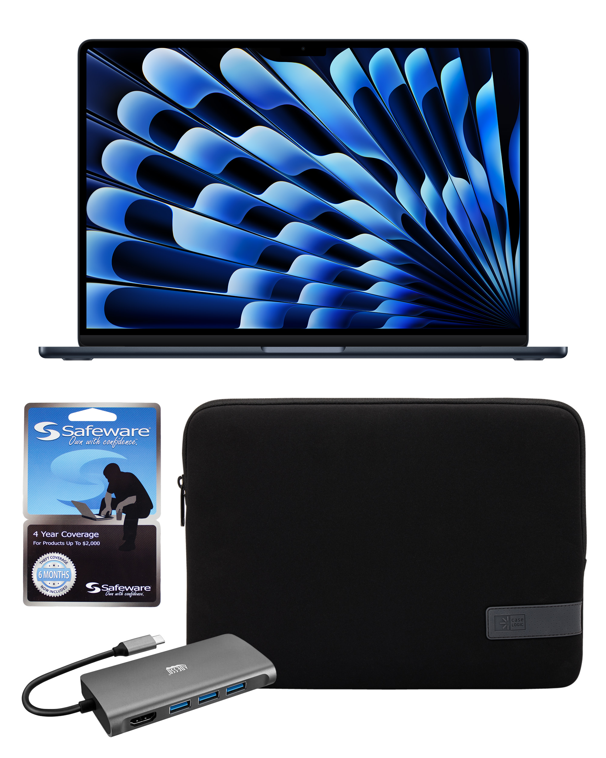 15-inch MacBook Air with Safeware 4 year warranty, 15-inch protective sleeve, and Multi-Port Docking Station