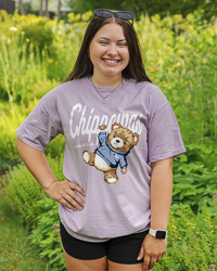 Central Michigan Script Chippewas Teddy Bear Women’s Lavender Graphic T-Shirt