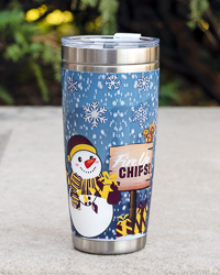 Central Michigan Fire Up Chips! Blue 20 oz. Holiday Stainless Steel Travel Tumbler